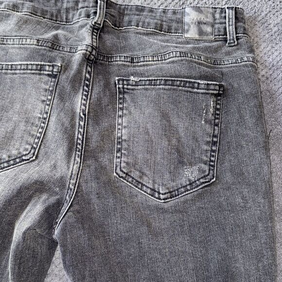 Zara High Rise Black Skinny Jeans Frayed Hem Rhinestone Side Trim Denim‎ Sz 10 - Picture 6 of 12